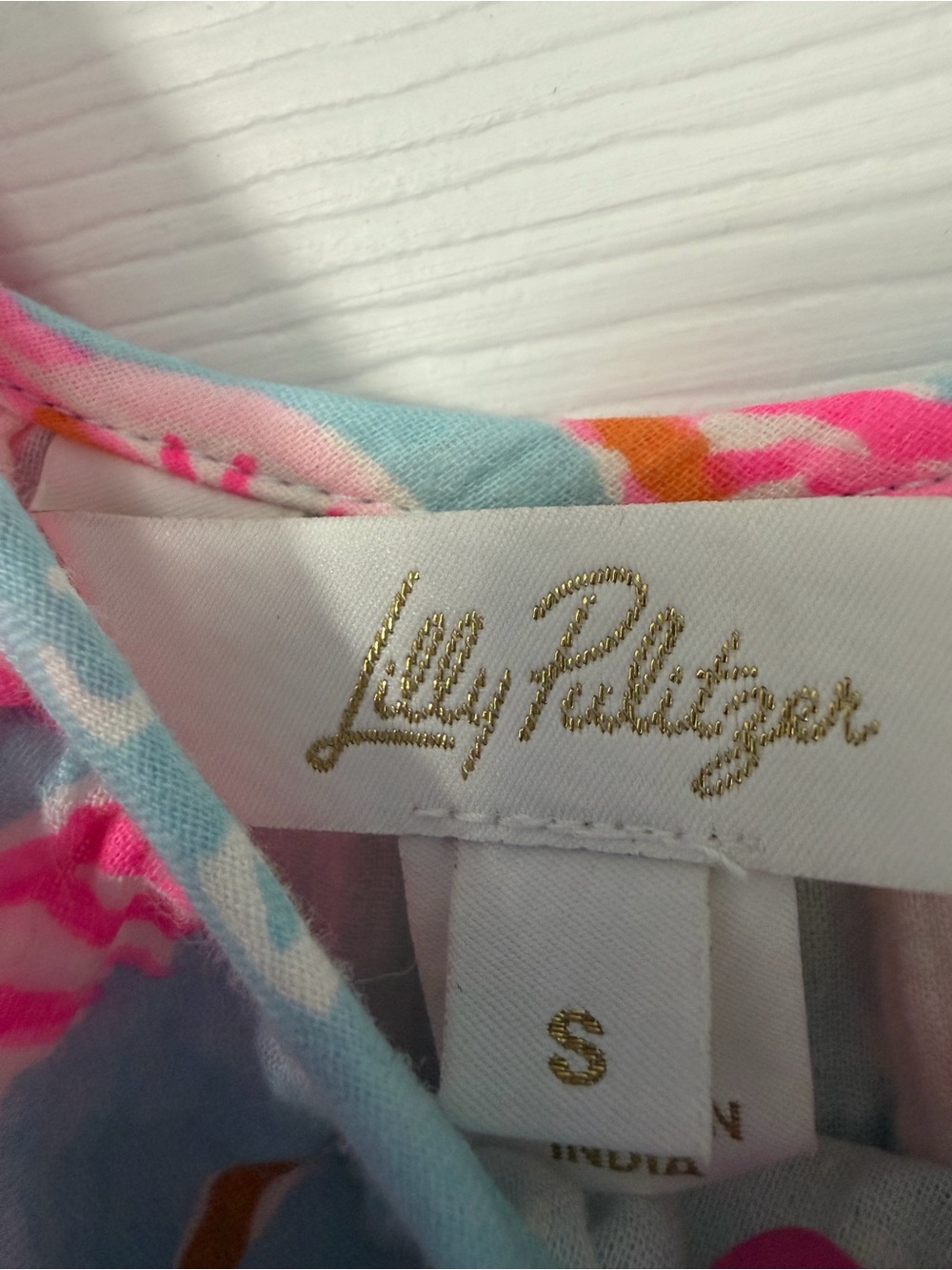 Lilly Pulitzer Aqua Dress with Hot Pink Coral and Gold Accents - Picture 3 of 3